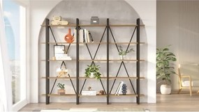 Libreria A Parete Stile Industrial 220x34x180 Cm 5 Ripiani Milano Rovere
