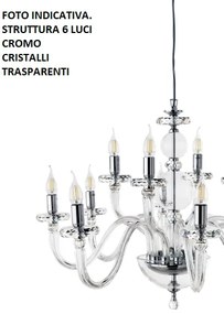 Lampadario in vetro bach 6 luci lp.bach-6sp-cr cromato