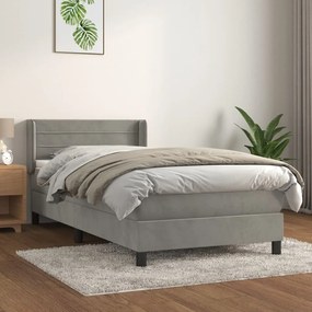 Giroletto A Molle Con Materasso Grigio Chiaro 90x190 Cm Velluto /