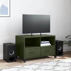 Mobile tv verde oliva 68x39x43,5cm in acciaio laminato a freddo