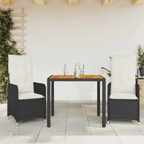 Set Bistrò Da Giardino 3 Pz Con Cuscini İn Polyrattan Nero /