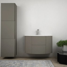 Mobile da bagno Nairobi 90 sospeso tondo Grigio talpa con colonna da 170 cm