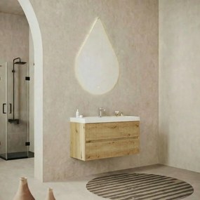 Base sospesa Portofino 100 cm con lavabo e 2 cassetti, rovere oro cannettato
