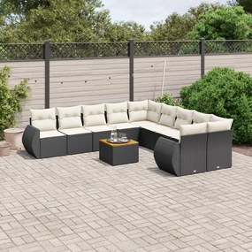 Set divani da giardino 11 pz con cuscini in polyrattan nero