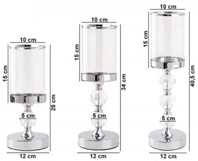 Set di 3 portacandele in cromo lucido