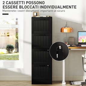 Cassettiera Portadocumenti a 4 Cassetti 40x40x131 cm 2 Serrature in Legno Nero...