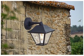 Lampada da Muro a Lanterna Giardino in Vetro Attacco E27 Colore Nero Opaco IP44 Classica SKU-8686