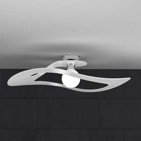 Plafoniera Moderna Surf Metallo Bianco Vetro Cromo 1 Luce E27 D.70Cm