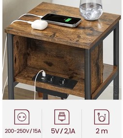 Tavolino con prese elettriche integrate e porte USB ROD marrone/nero