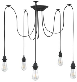 Lampada A Sospensione Con 5 Portalampada E27 İn Metallo Nero /