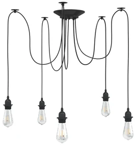 Lampada A Sospensione Con 5 Portalampada E27 İn Metallo Nero /