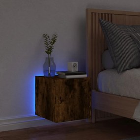 Mobile tv a parete con luci led rovere fumo 30,5x35x30 cm