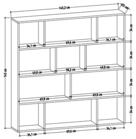 Libreria A Parete Salvaspazio 145x25x145H Bianco E Rovere Hodbi