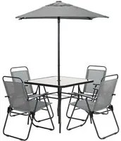 Set da Pranzo 6 Pezzi per Giardino Patio con Ombrellone 4 Sedie Pieghevoli Grigio