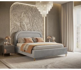 Letto matrimoniale imbottito grigio chiaro con spazio contenitivo e rete 180x200 cm Mija - Maison de Rêve