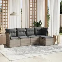 Set Divano da Giardino 5pz con Cuscini Grigio Chiaro Polyrattan 3263138