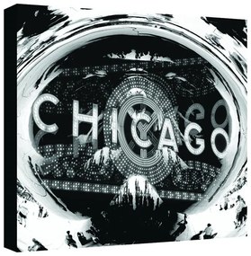 Stampa su tela Scritta Chicago, bianco e nero 98 x 98 cm