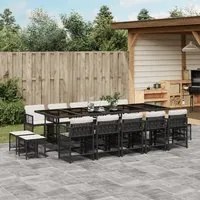 Set da Pranzo da Giardino 15 pz con Cuscini Nero in Polyrattan 3211710