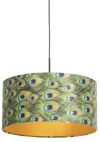 Lampada a sospensione con paralume in velluto pavone con oro 50 cm - Combi