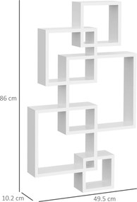 Libreria Moderna Sospesa con 5 Cubi Intrecciati 49,5x10,2x86 cm in Legno Bianco...