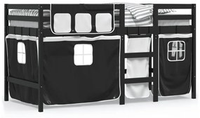 Letto a soppalco con tende bambini bianco e nero 80x200 cm pino