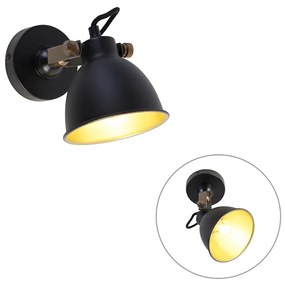 Lampada da parete industriale nera con oro orientabile - Liko