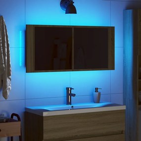 Mobile specchio led rovere sonoma 100x12x45cm legno multistrato