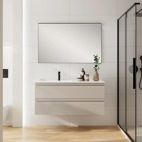 Mobile da bagno sospeso Pull taupe con lavabo in ceramica vasca SX base con 2 cassetti a chiusura ammortizzata (estrazione parziale), con presa maniglia L121 H57 P46,5 cm