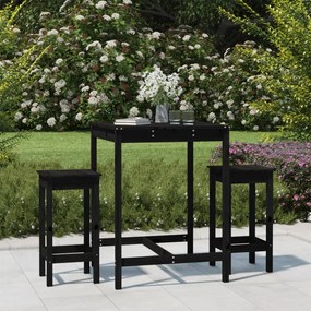 Set Bar Da Giardino 3 Pz Nero İn Legno Massello Di Pino /