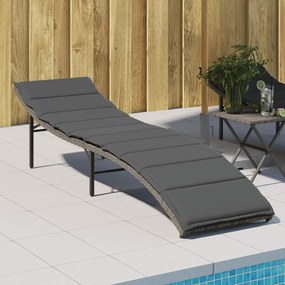Lettino Prendisole Con Cuscino Grigio 55x199x50cm İn Polyrattan /