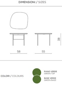 Tavolino con piano sagomato in legno Verde e base in metallo - FLUX Small