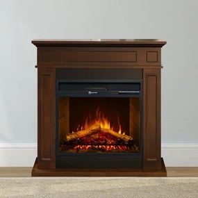 Camino elettrico da terra in legno Noce JEFFERSON L89,5 x H90,5 x P28 cm