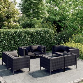 Set divani giardino 8 pz con cuscini in polyrattan grigio scuro