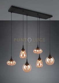 Lumina sospensione rettangolare metallo nero con 6 diffusori di vet...