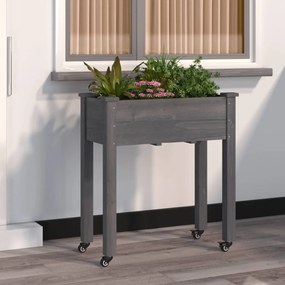 Fioriera Ruote E Fodera Grigia 71x37x80cm Legno Massello Abete /