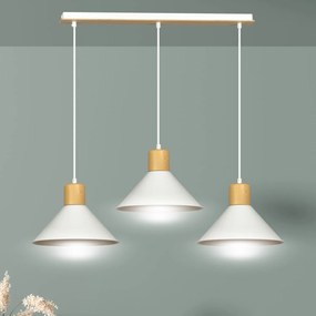 Sospensione Nordica 3 Luci Chandra In Acciaio Bianco E Legno
