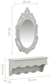 Set mensola da parete svuotatasche con ganci e specchio grigio