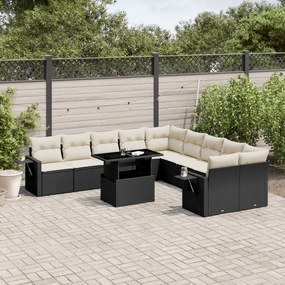 Set divani da giardino 11 pz con cuscini in polyrattan nero