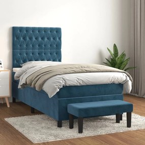 Giroletto A Molle Con Materasso Blu Scuro 80x200 Cm İn Velluto /