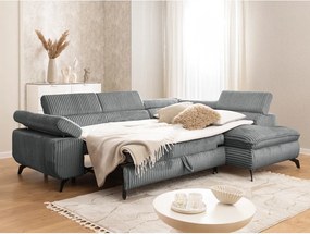 Divano angolare grigio (con penisola a destra/a L) con rivestimento in velluto a coste Marbeya – Ropez