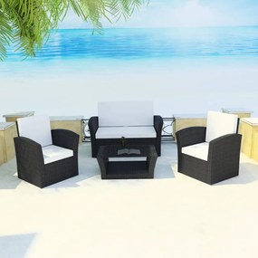 Set Divani da Giardino 4 pz con Cuscini in Polyrattan Nero