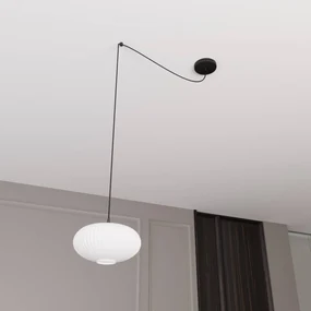 EMIBIG LIGHTING Lampada a sospensione Origo, Ø 30 cm, opale/nero, decentrata, vetro