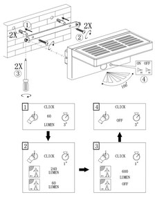 Applique LED Solare Minimal Nera con Sensore di Movimento Colore  Bianco Naturale 4.000K