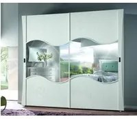 Armadio 2 porte scorrevoli specchio moderno in legno frassino bianco 287x67x258 - Mobili 2G