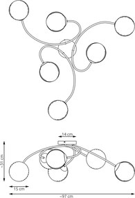 Lampada da soffitto in acciaio e vetro VIBRA 6 da interno 6xE14