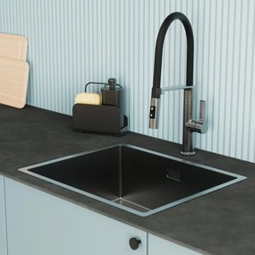 Set Lavello Loft in inox 45 cm e Miscelatore Oly antracite
