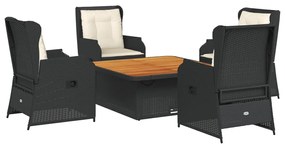 Set divani da giardino 5 pz con cuscini nero in polyrattan