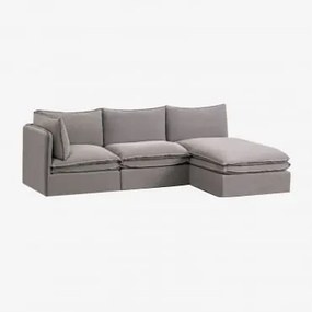 Divano Chaise Longue Modulare In 3 Pezzi Grace In Lino E Cotone Tessuto Grigio Scuro - Sklum