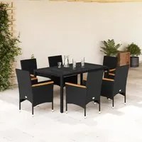 Set Pranzo da Giardino 7 pz Nero con Cuscini Polyrattan Acacia 3278648