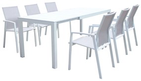 ALASKA - set tavolo in alluminio cm 148/214 x 85 x 75,5 h con 6 poltrone Lotus